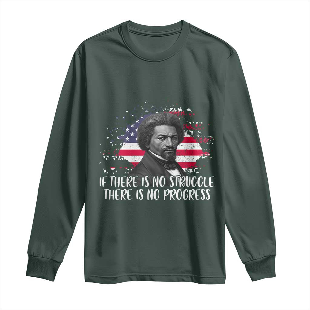Frederick Douglass American Flag Long Sleeve Shirt Is There Is No Struggle There Is No Progress - African Pride
