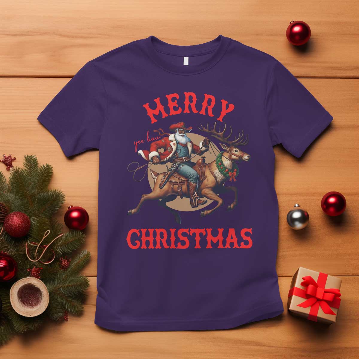 Black Santa Claus T Shirt African American Cowboy Christmas - African Pride