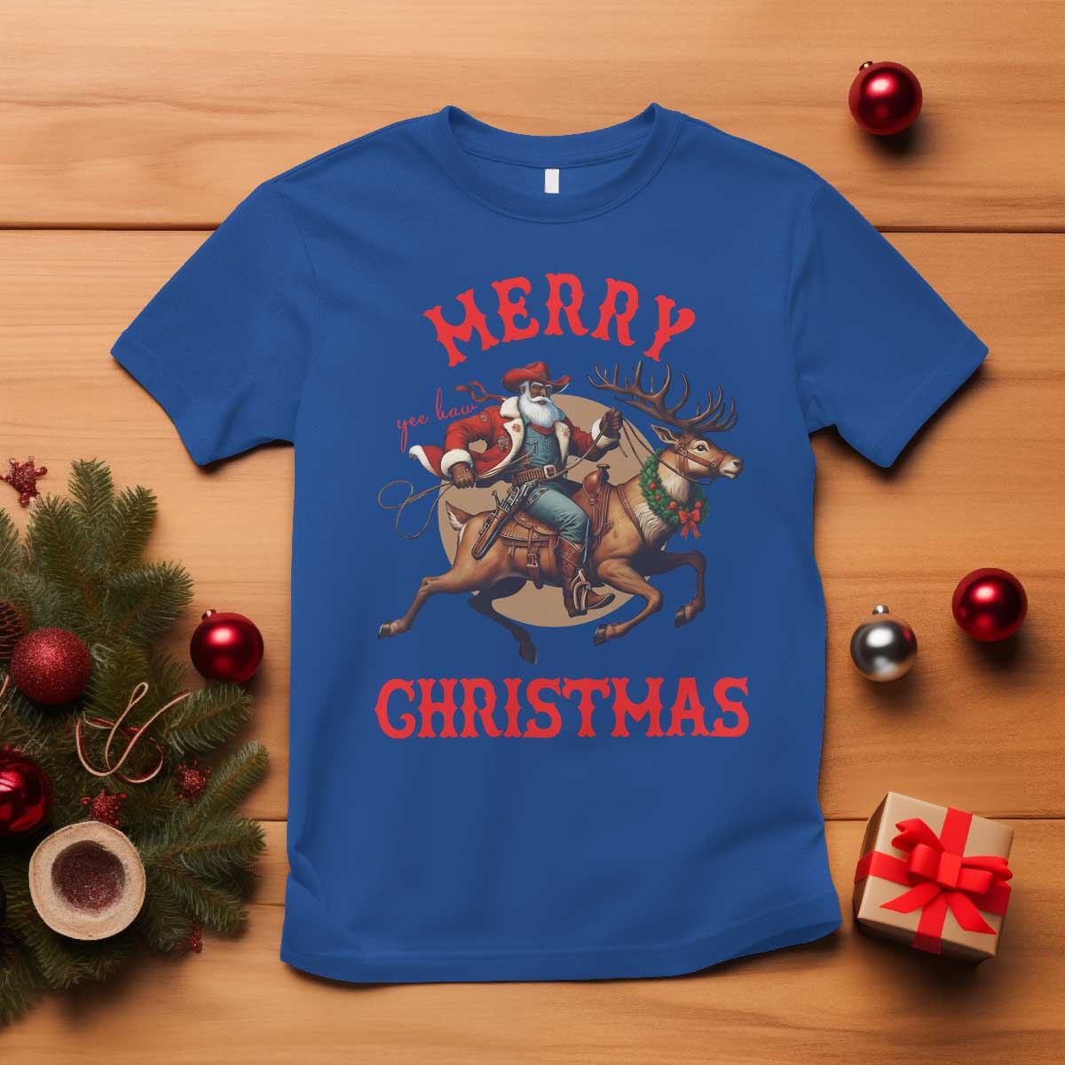 Black Santa Claus T Shirt African American Cowboy Christmas - African Pride