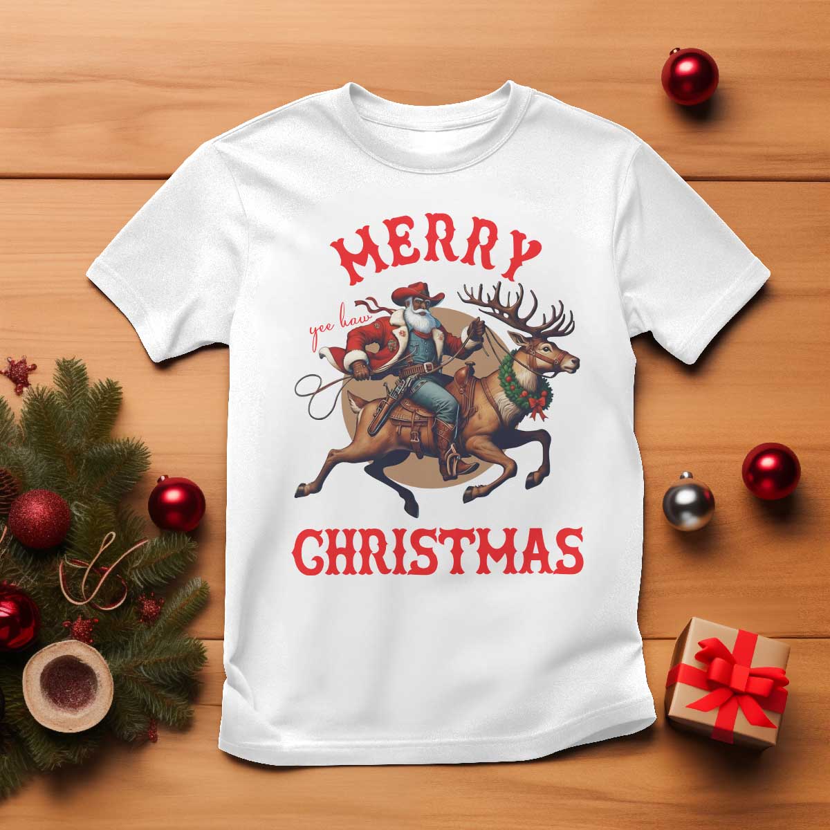Black Santa Claus T Shirt African American Cowboy Christmas - African Pride