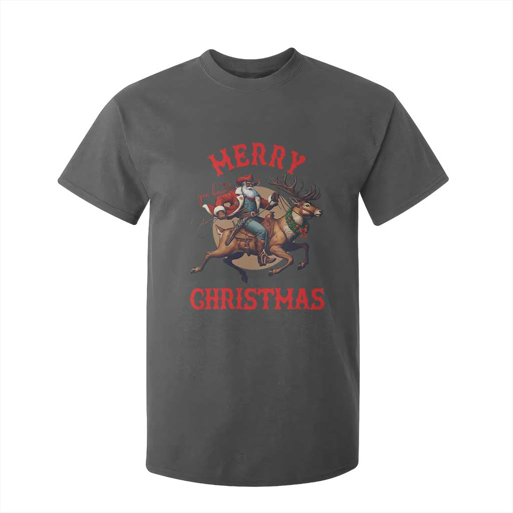 Black Santa Claus T Shirt For Kid African American Cowboy Christmas - African Pride