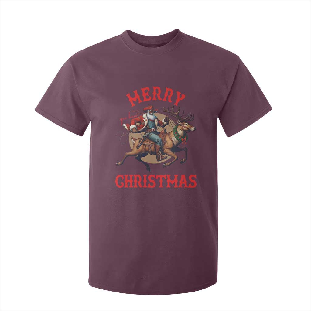Black Santa Claus T Shirt For Kid African American Cowboy Christmas - African Pride