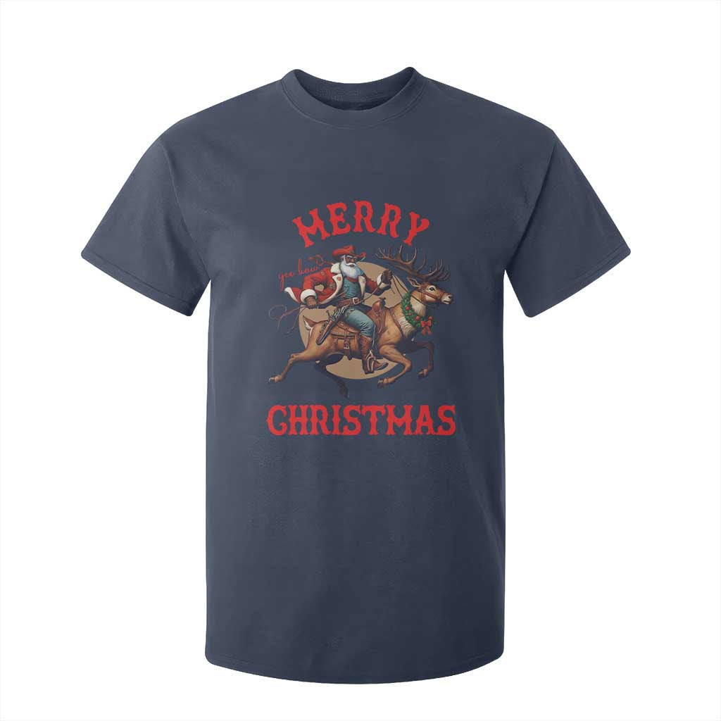 Black Santa Claus T Shirt For Kid African American Cowboy Christmas - African Pride