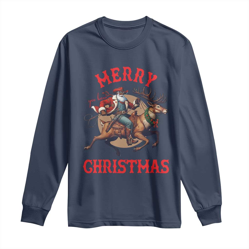 Black Santa Claus Long Sleeve Shirt African American Cowboy Christmas - African Pride