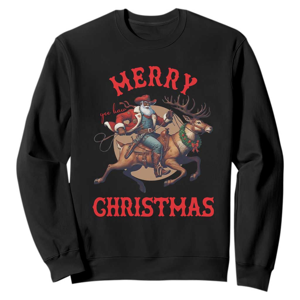 Black Santa Claus Sweatshirt African American Cowboy Christmas - African Pride