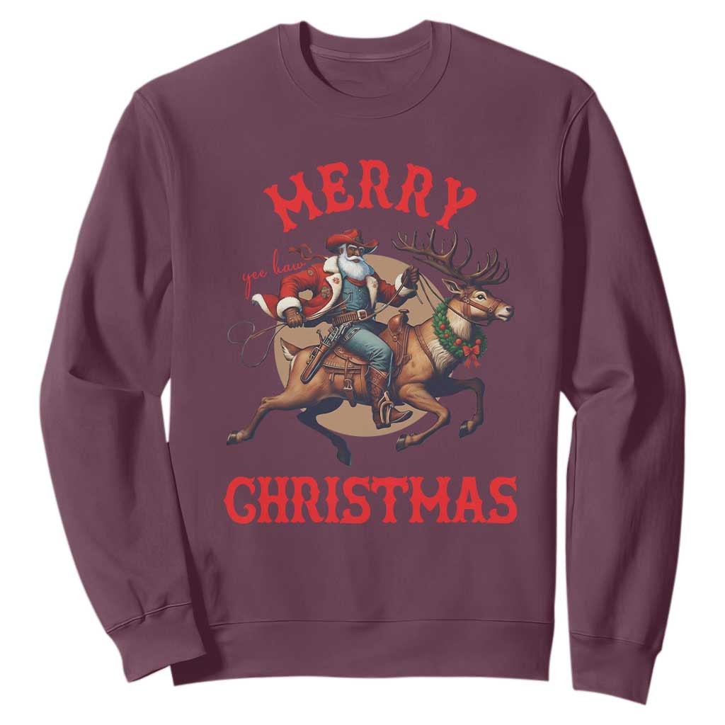 Black Santa Claus Sweatshirt African American Cowboy Christmas - African Pride