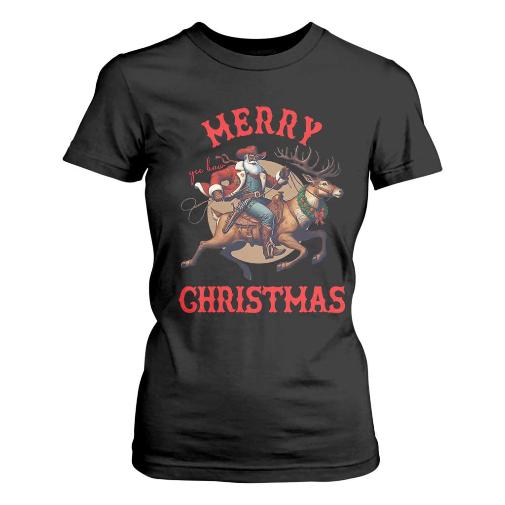 Black Santa Claus T Shirt For Women African American Cowboy Christmas - African Pride