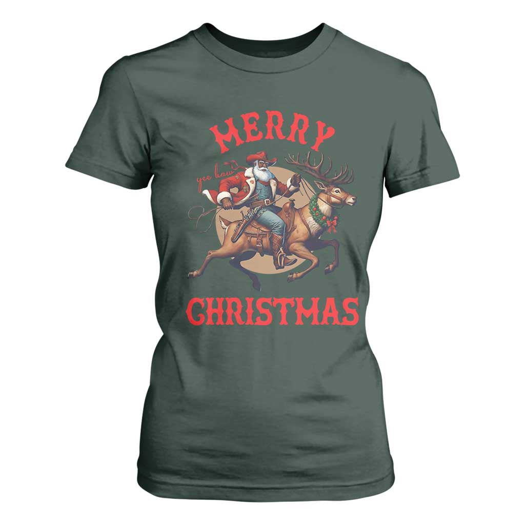 Black Santa Claus T Shirt For Women African American Cowboy Christmas - African Pride
