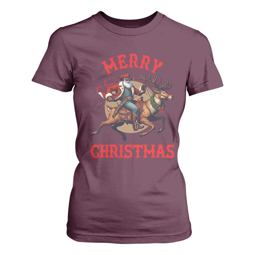 Black Santa Claus T Shirt For Women African American Cowboy Christmas - African Pride