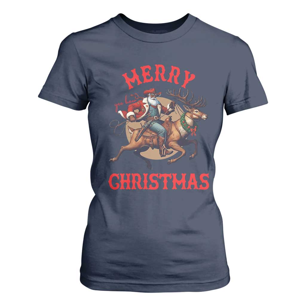Black Santa Claus T Shirt For Women African American Cowboy Christmas - African Pride