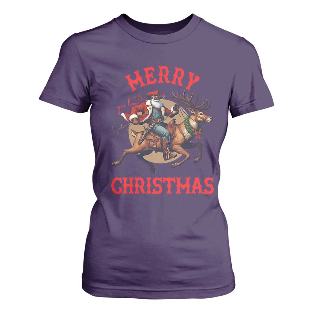 Black Santa Claus T Shirt For Women African American Cowboy Christmas - African Pride