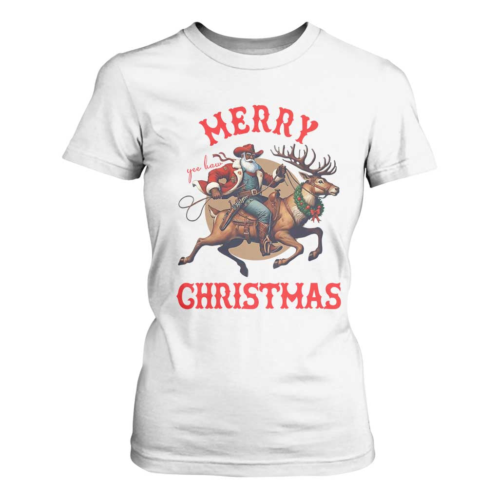 Black Santa Claus T Shirt For Women African American Cowboy Christmas - African Pride