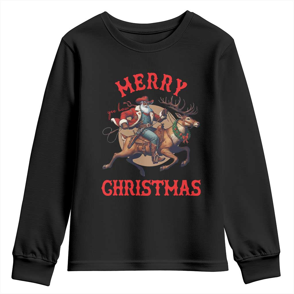 Black Santa Claus Youth Sweatshirt African American Cowboy Christmas - African Pride