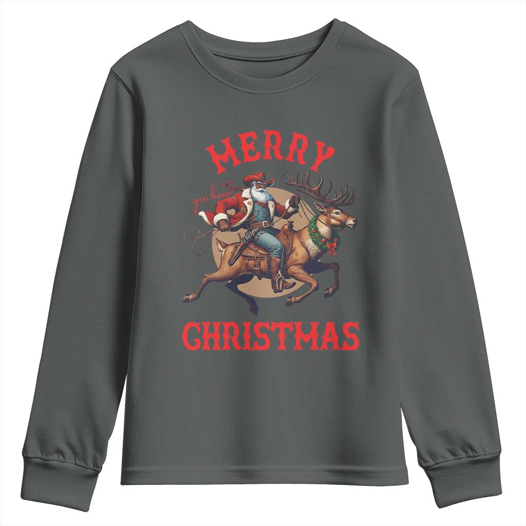 Black Santa Claus Youth Sweatshirt African American Cowboy Christmas - African Pride