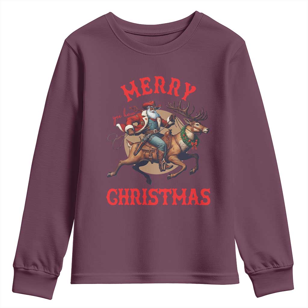 Black Santa Claus Youth Sweatshirt African American Cowboy Christmas - African Pride