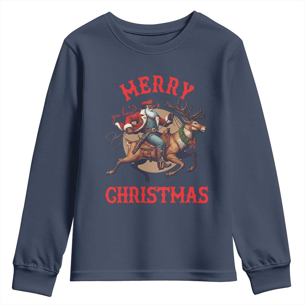 Black Santa Claus Youth Sweatshirt African American Cowboy Christmas - African Pride