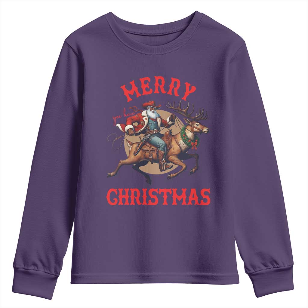 Black Santa Claus Youth Sweatshirt African American Cowboy Christmas - African Pride
