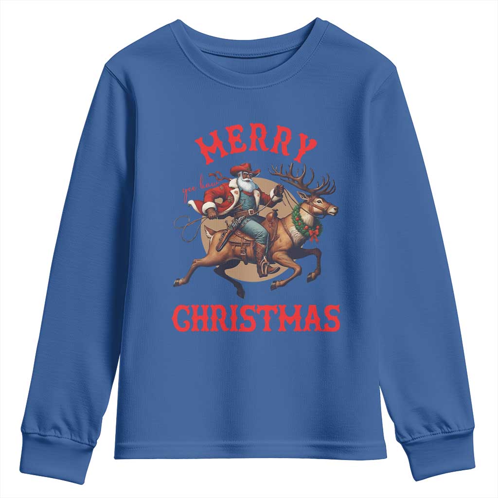 Black Santa Claus Youth Sweatshirt African American Cowboy Christmas - African Pride