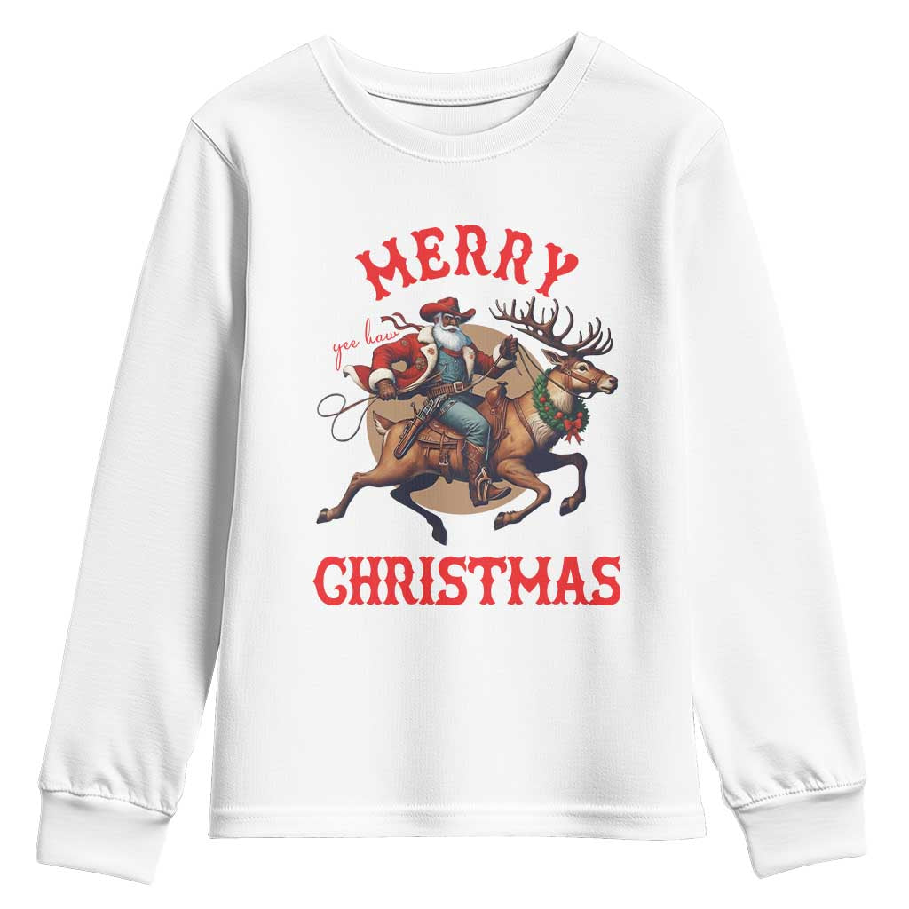 Black Santa Claus Youth Sweatshirt African American Cowboy Christmas - African Pride