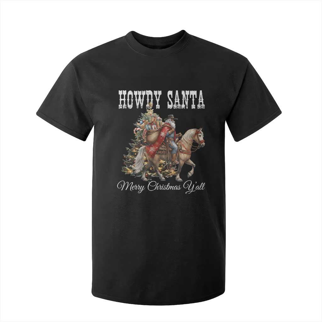 Black Santa Christmas T Shirt For Kid African American Western Cowboy - African Pride