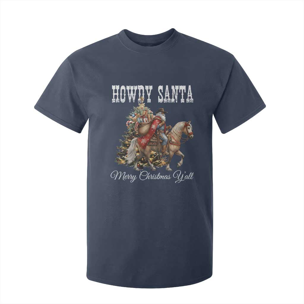 Black Santa Christmas T Shirt For Kid African American Western Cowboy - African Pride
