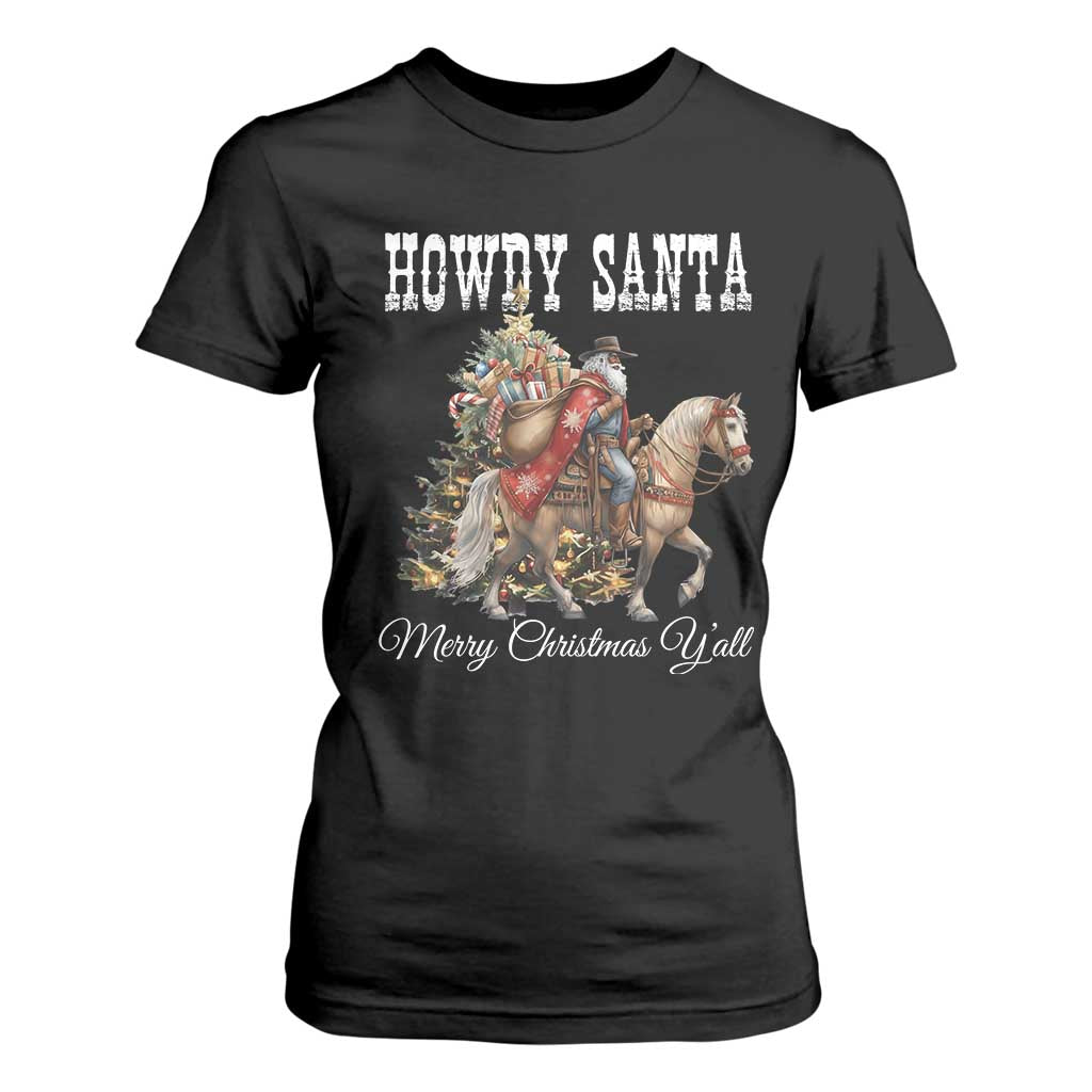 Black Santa Christmas T Shirt For Women African American Western Cowboy - African Pride
