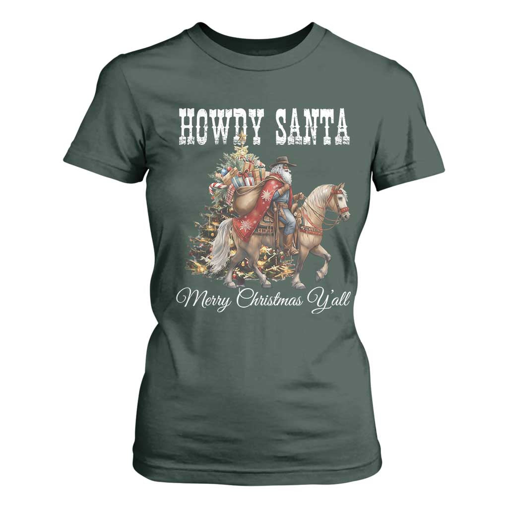 Black Santa Christmas T Shirt For Women African American Western Cowboy - African Pride
