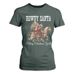 Black Santa Christmas T Shirt For Women African American Western Cowboy - African Pride