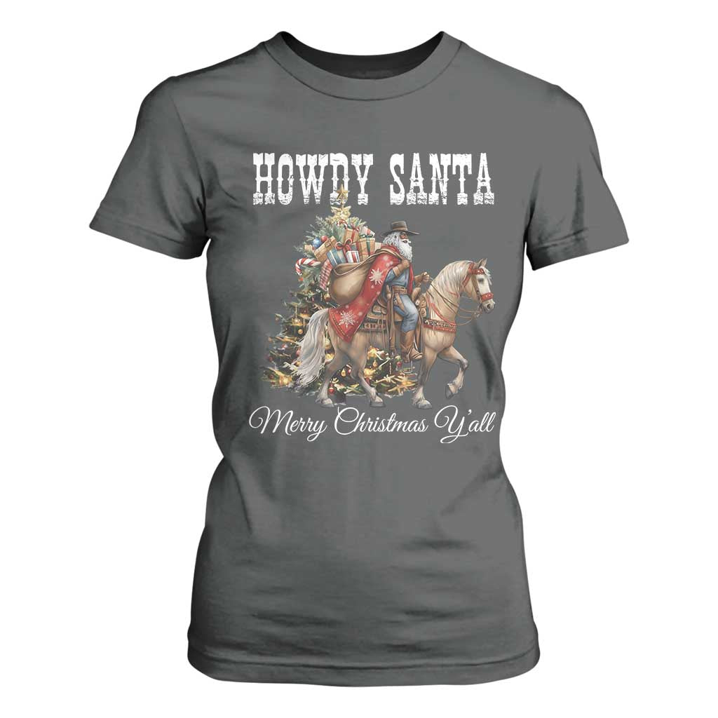 Black Santa Christmas T Shirt For Women African American Western Cowboy - African Pride