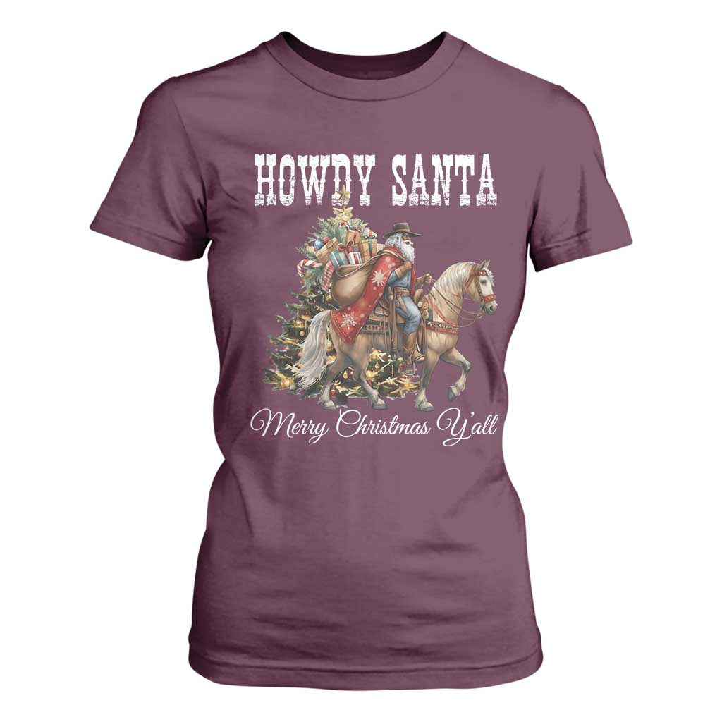 Black Santa Christmas T Shirt For Women African American Western Cowboy - African Pride