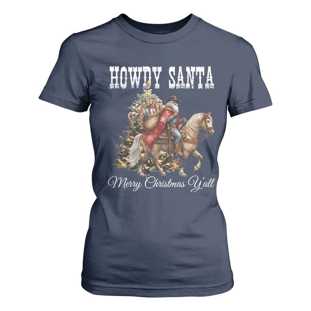 Black Santa Christmas T Shirt For Women African American Western Cowboy - African Pride