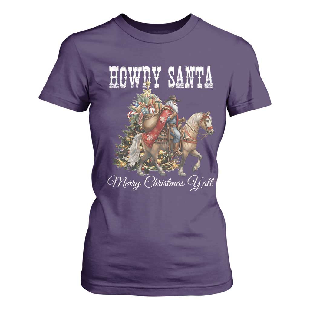 Black Santa Christmas T Shirt For Women African American Western Cowboy - African Pride