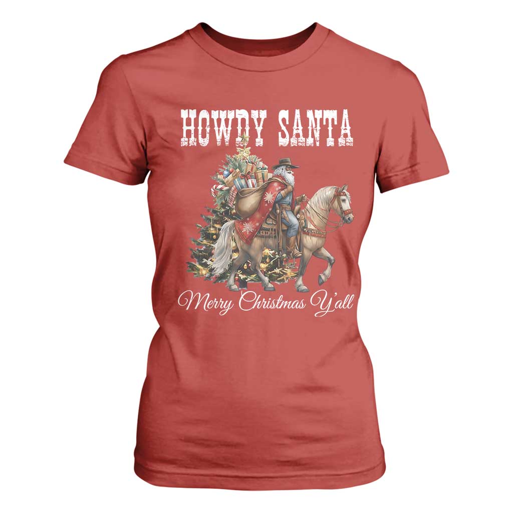 Black Santa Christmas T Shirt For Women African American Western Cowboy - African Pride
