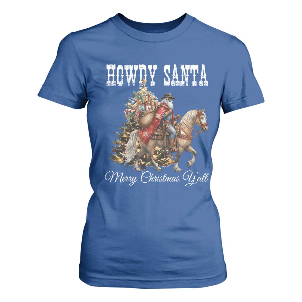 Black Santa Christmas T Shirt For Women African American Western Cowboy - African Pride