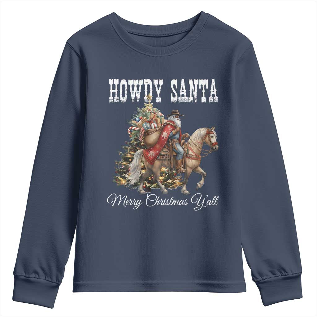Black Santa Christmas Youth Sweatshirt African American Western Cowboy - African Pride