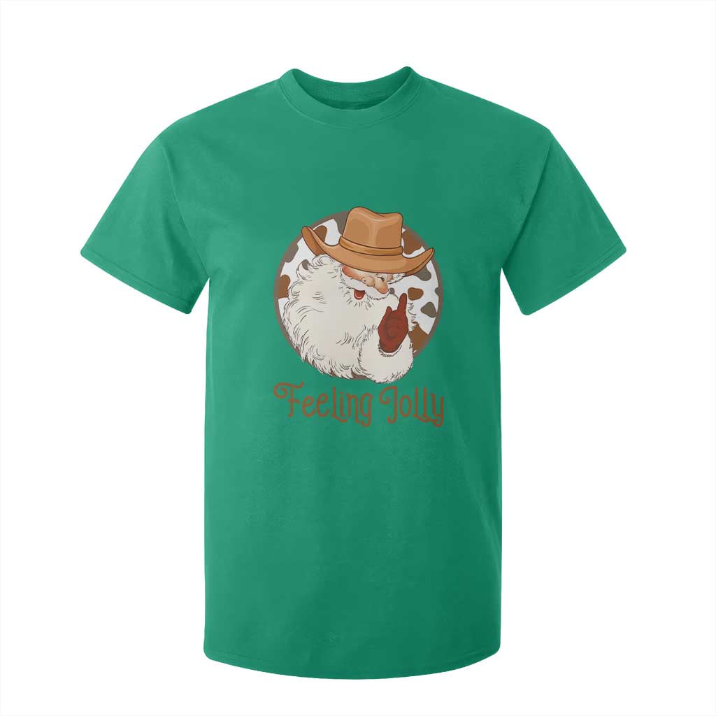 Black Cowboy Santa Christmas T Shirt For Kid Feeling Jolly - African Pride