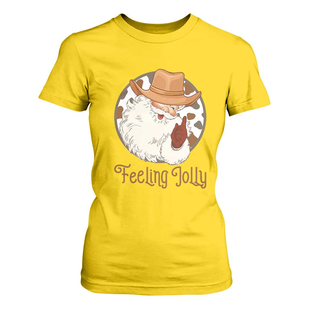 Black Cowboy Santa Christmas T Shirt For Women Feeling Jolly - African Pride