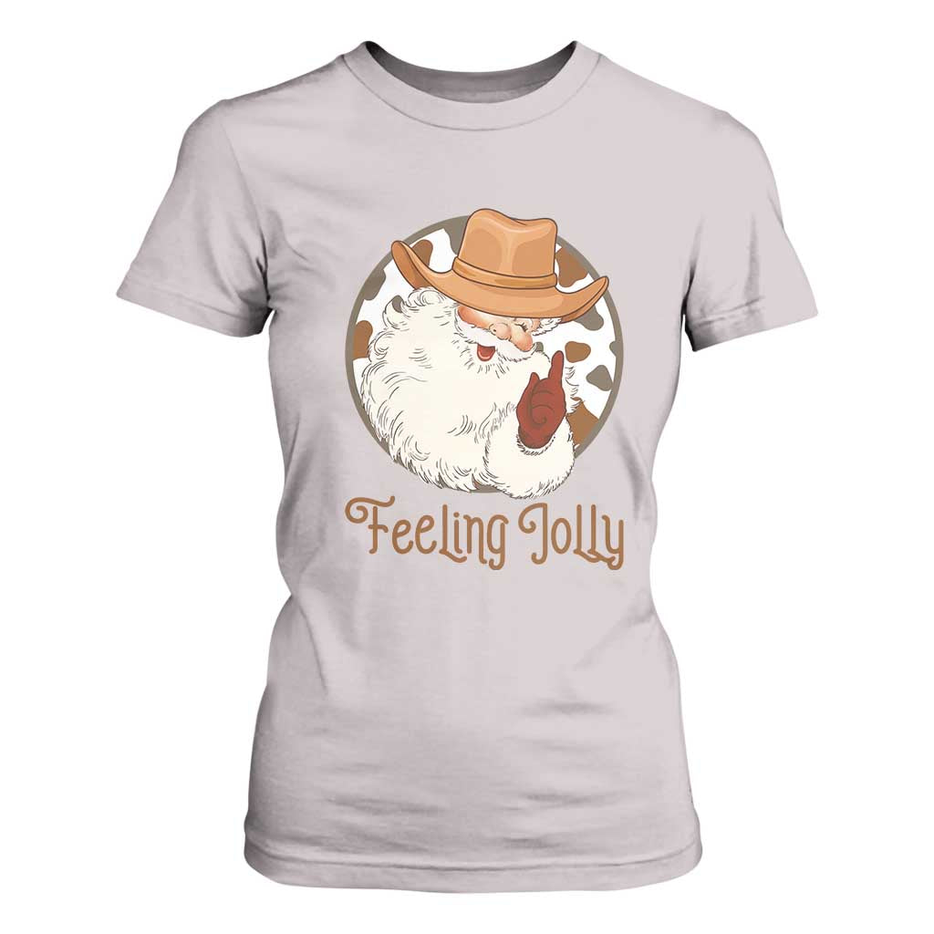 Black Cowboy Santa Christmas T Shirt For Women Feeling Jolly - African Pride