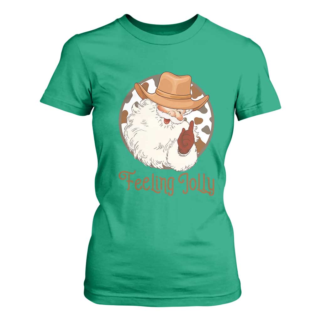 Black Cowboy Santa Christmas T Shirt For Women Feeling Jolly - African Pride