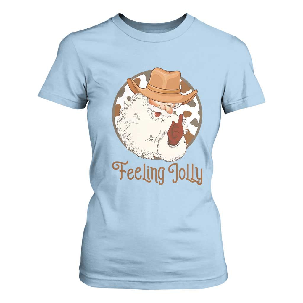 Black Cowboy Santa Christmas T Shirt For Women Feeling Jolly - African Pride