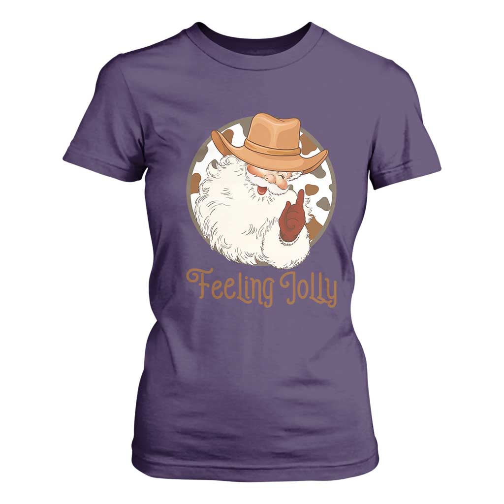 Black Cowboy Santa Christmas T Shirt For Women Feeling Jolly - African Pride