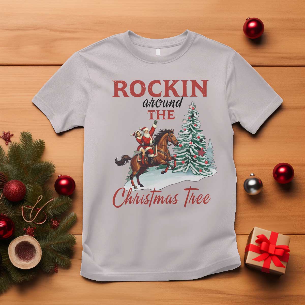 Cowboy Santa Western Christmas T Shirt Rockin Around The Xmas Tree - African Pride