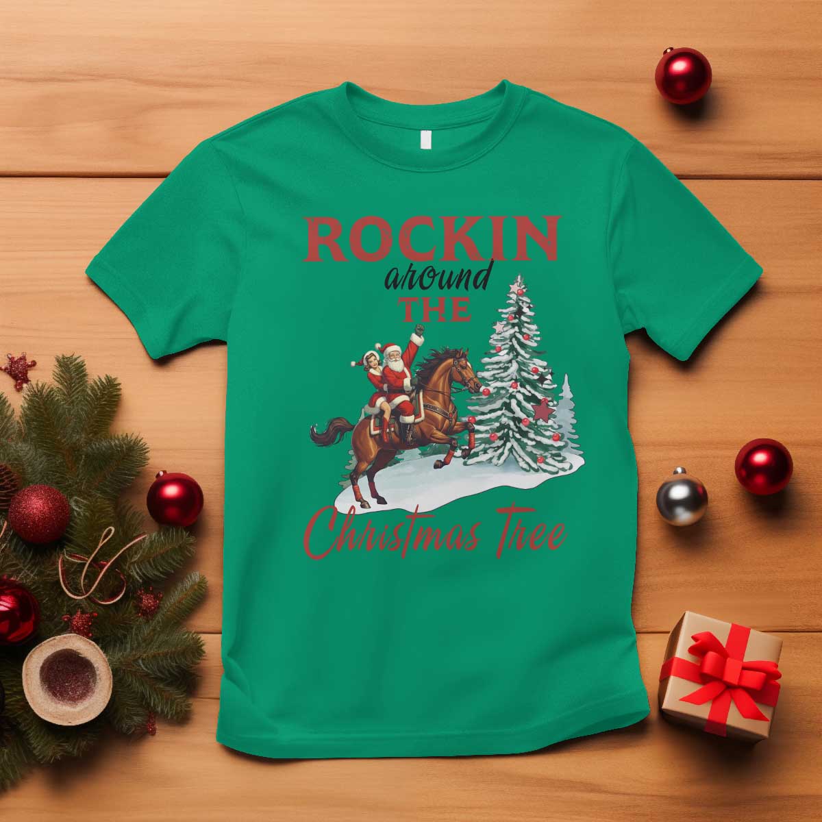 Cowboy Santa Western Christmas T Shirt Rockin Around The Xmas Tree - African Pride