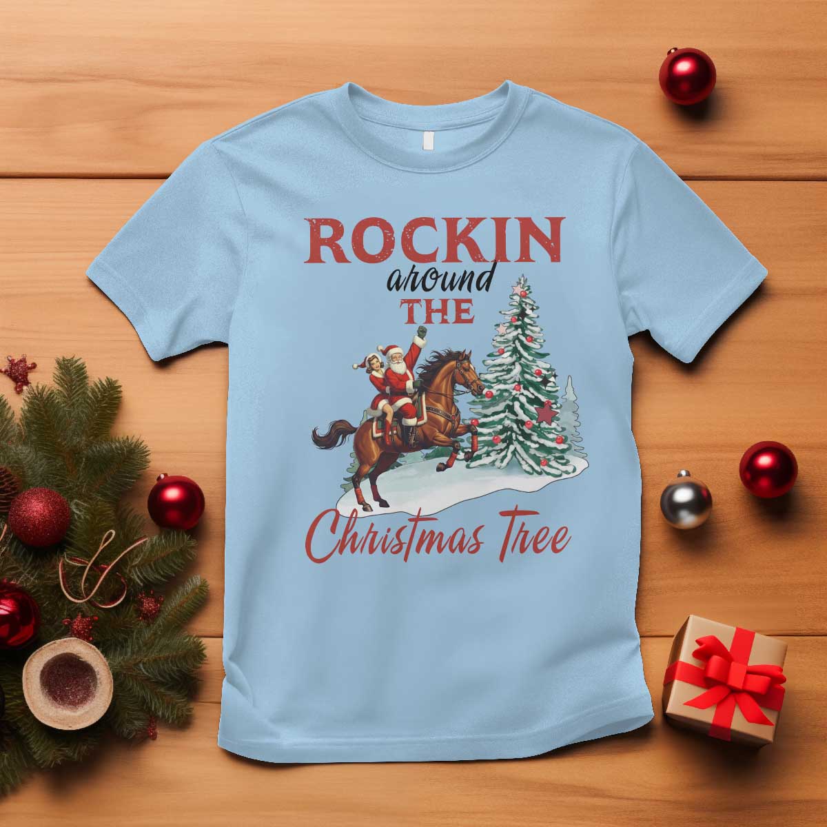 Cowboy Santa Western Christmas T Shirt Rockin Around The Xmas Tree - African Pride