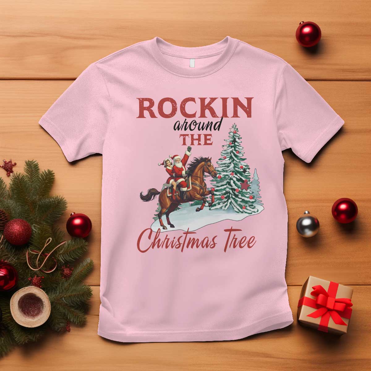 Cowboy Santa Western Christmas T Shirt Rockin Around The Xmas Tree - African Pride