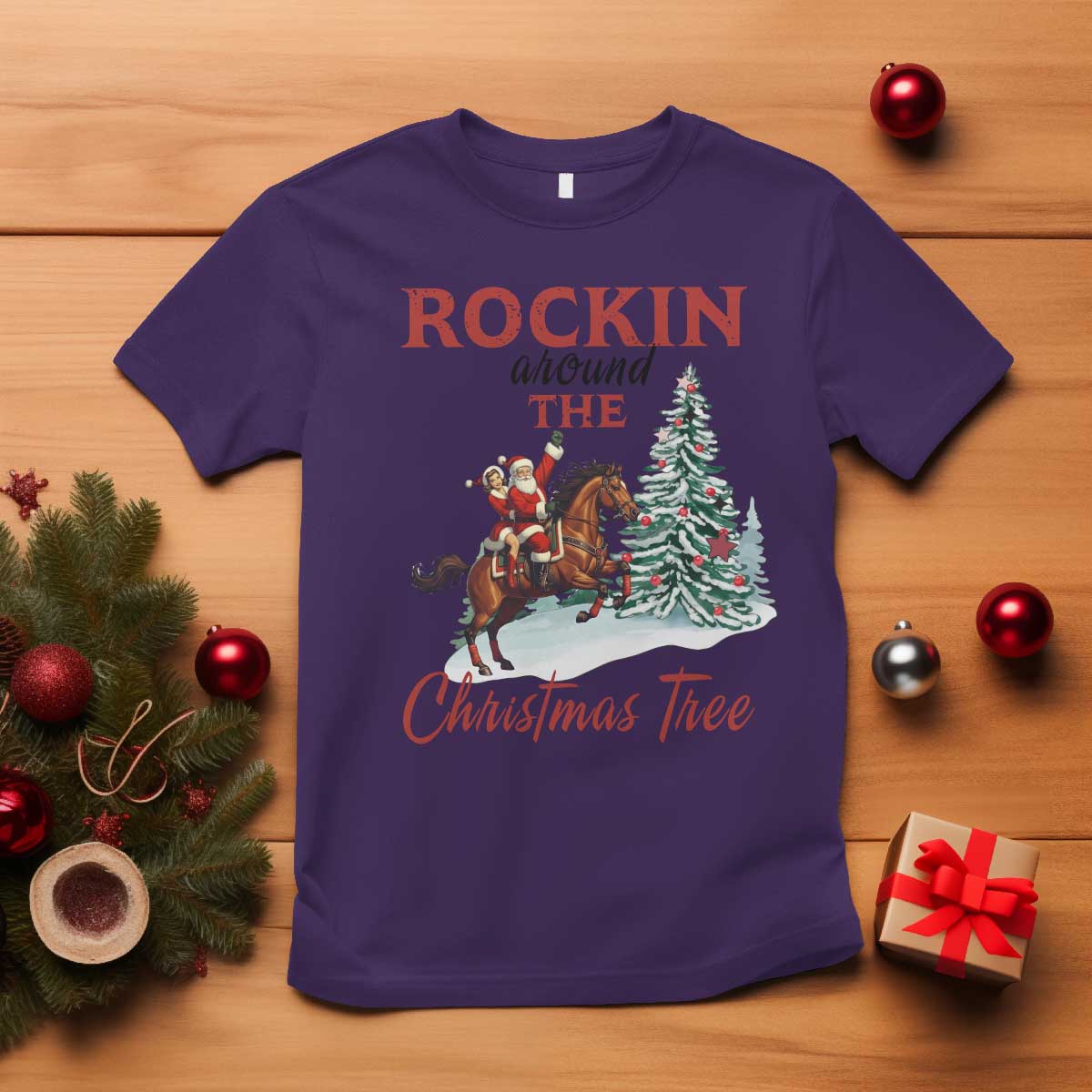 Cowboy Santa Western Christmas T Shirt Rockin Around The Xmas Tree - African Pride