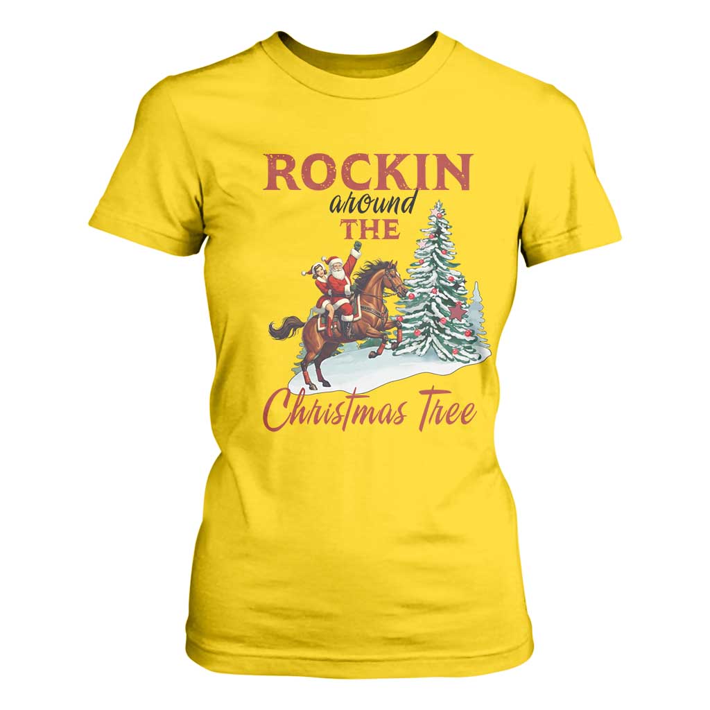 Cowboy Santa Western Christmas T Shirt For Women Rockin Around The Xmas Tree - African Pride