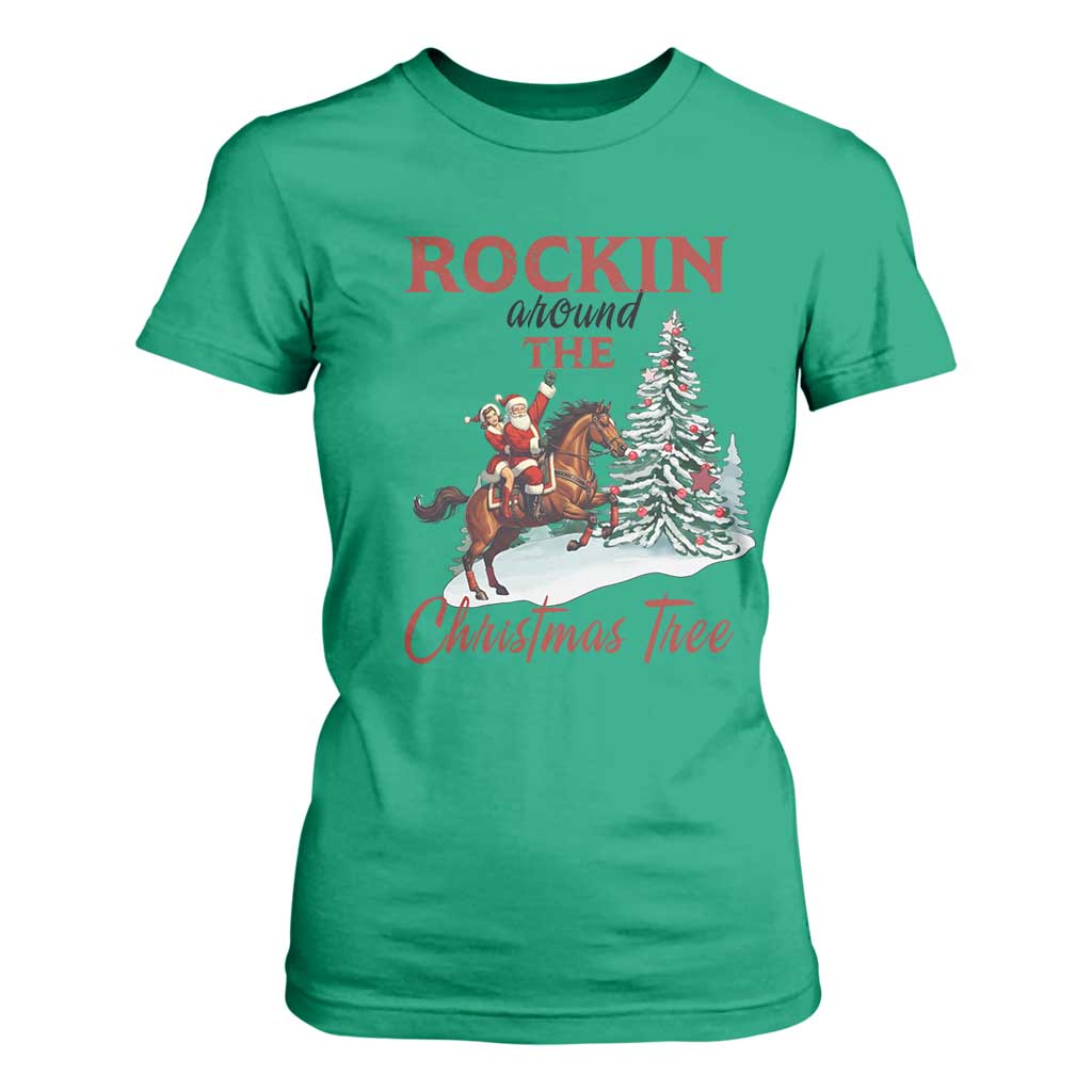 Cowboy Santa Western Christmas T Shirt For Women Rockin Around The Xmas Tree - African Pride