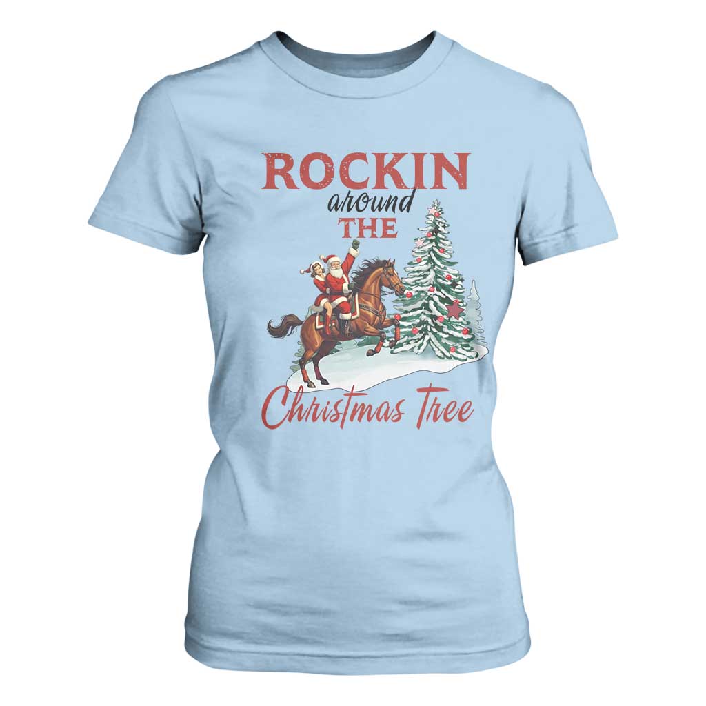 Cowboy Santa Western Christmas T Shirt For Women Rockin Around The Xmas Tree - African Pride