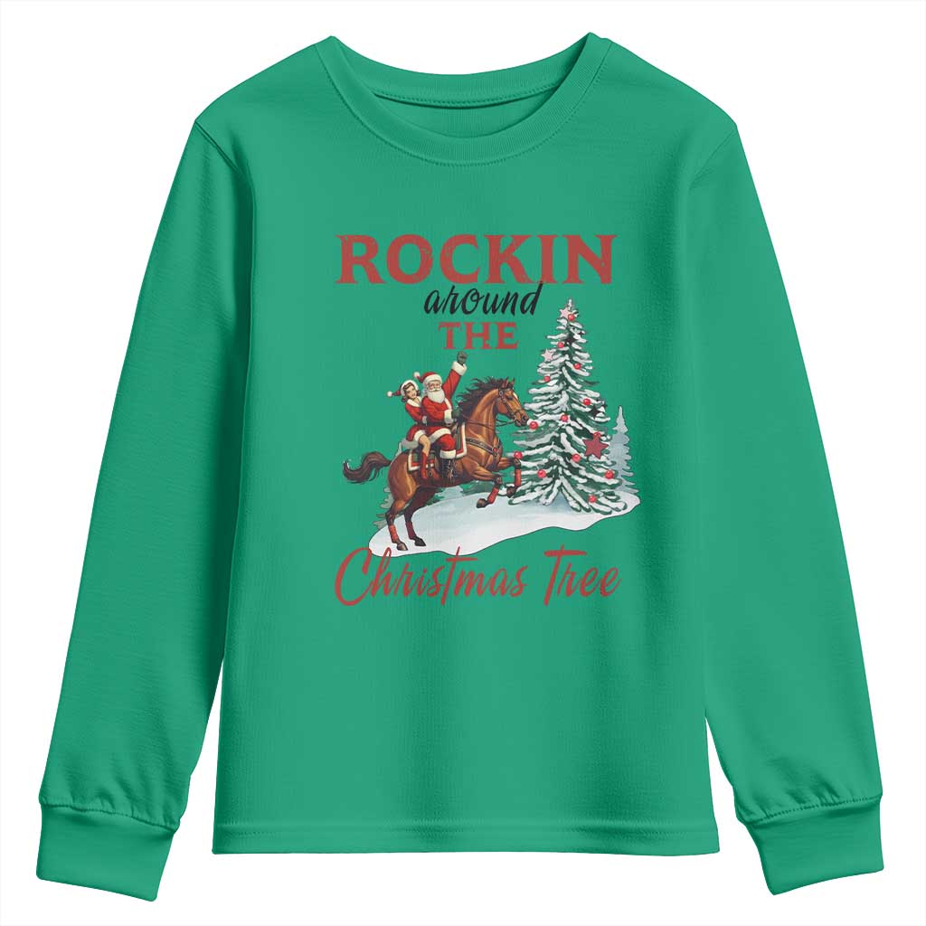 Cowboy Santa Western Christmas Youth Sweatshirt Rockin Around The Xmas Tree - African Pride